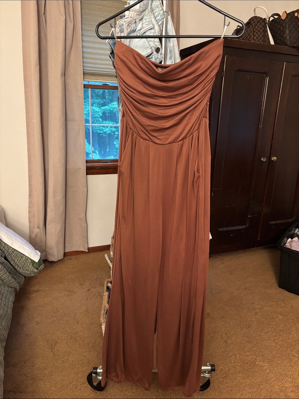 Heart Hips Strapless Maxi Dress in Rust Brown